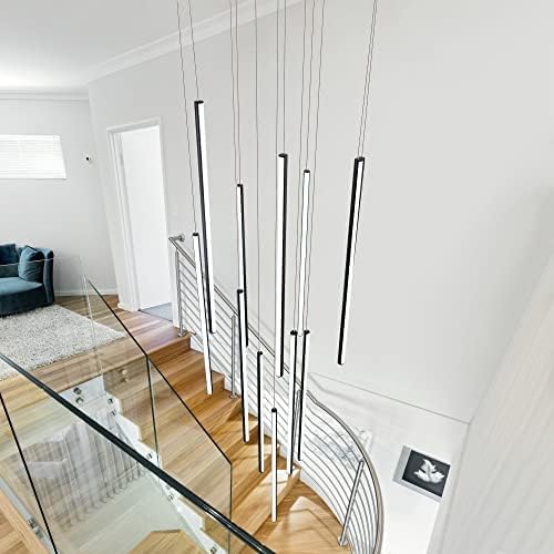 Modern LED Chandelier with Clustered Pendant Lights - Black, 12 Lights, Dimmable, High Ceiling, Large Hanging Chandelier for Loft, Villa, Living Room, Stairs and Foyer