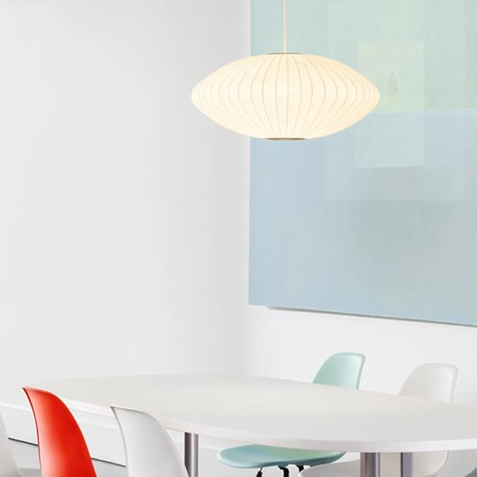LITFAD Minimalist Indoor Pendant Light, Modern Cloth Art Lantern 1-Light Pendant Lighting Creative Ceiling Hanging Light for Living Room Dining Room Restaurant Cafe - 110V-120V White 27.5"