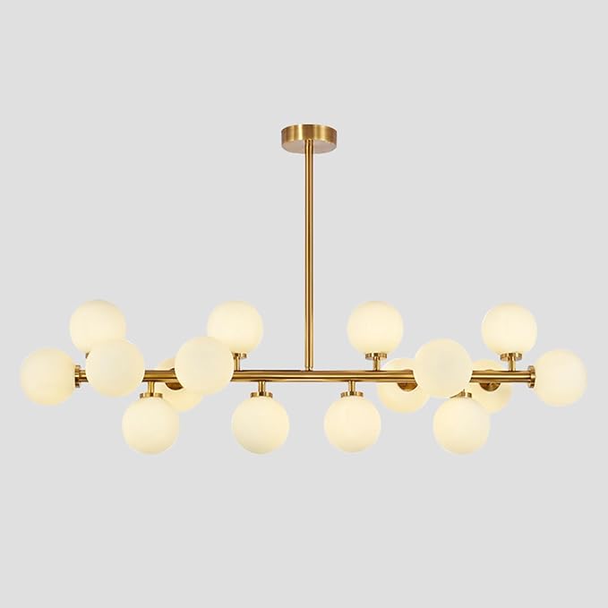 KCO Lighting Modern Glass Linear Pendant Light White Globe Chandelier Light Fixture Gold Rectangle Chandelier 16 Light Brass Globe Sputnik Dining Room Chandelier Mid Century Pendant Light