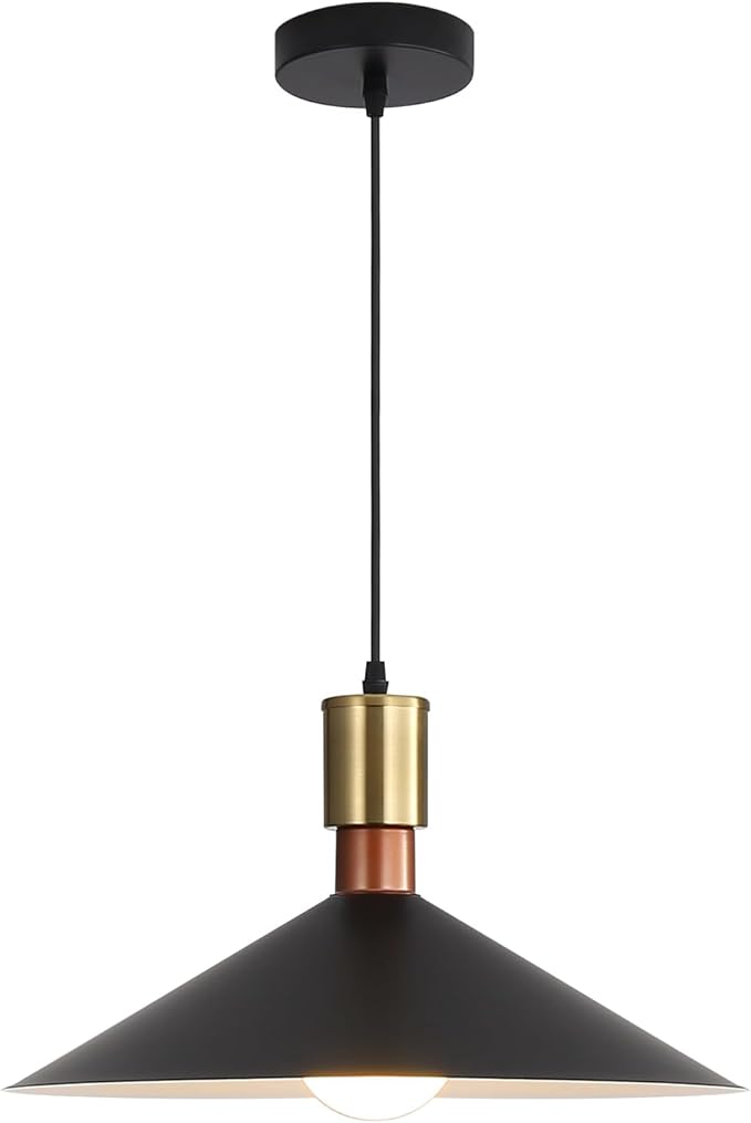 16 Inch Modern Black Pendant Light, Minimalist Cone Pendant Lamps for Kitchen Island, Industrial Adjustable Height Hanging Lights Indoor for Barn Dining Living Entryway Shop (Style A-1 Pack)