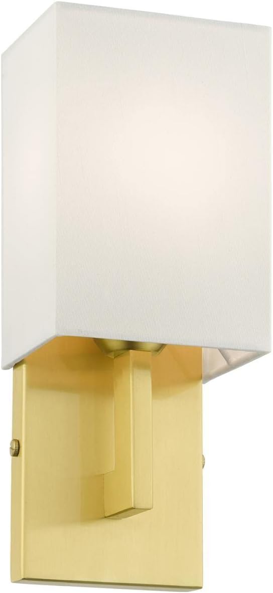 Livex Lighting 51101-12 Meridian Collection ADA 1-Light Wall Sconce Light with Off-White Hardback Fabric Shade, Satin Brass