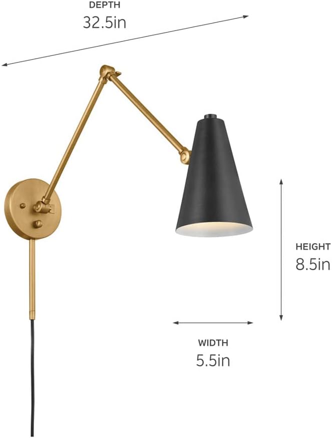 Kichler, Sylvia 1 Light Wall Sconce in Black and Natural Brass, 52486NBRB