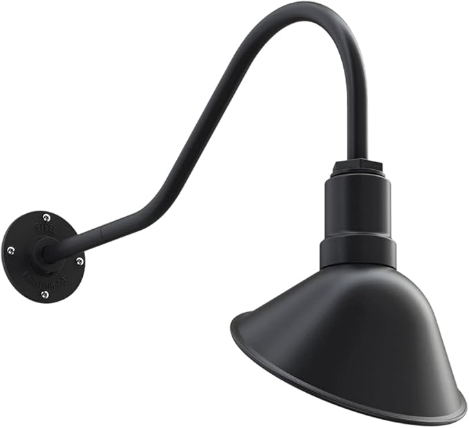 Steel Lighting Co. Venice Store Sign Light | for Outdoor Restaurant Accent Wall | 9 inch Dome | 23 inch Gooseneck | Made in America | Matte Black Exterior/White Interior