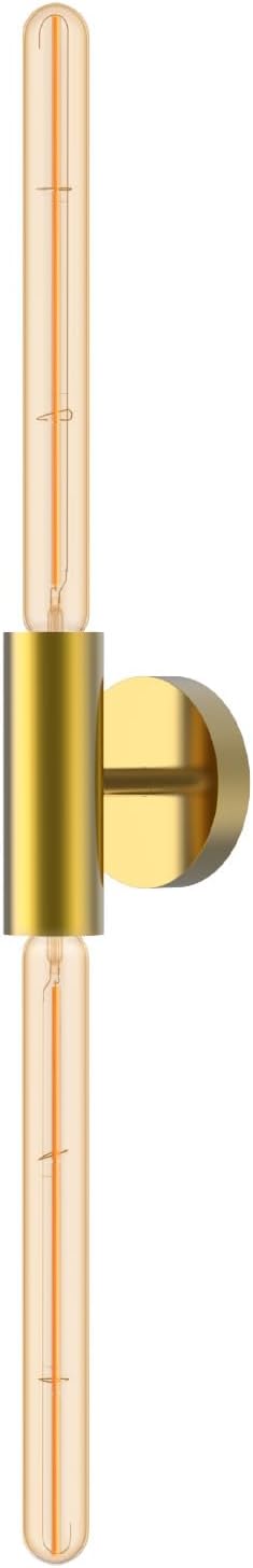 FLSNT 2 Light Modern Brushed Gold Wall Sconce with E26 Sockets, Includes 4W Dimmable Gold-Tinted T30 Bulbs, 2200K Warm Amber Glow, 90CRI, Steel Construction, Vintage Wall Light for Living Room