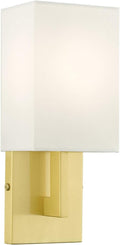 Livex Lighting 51101-12 Meridian Collection ADA 1-Light Wall Sconce Light with Off-White Hardback Fabric Shade, Satin Brass