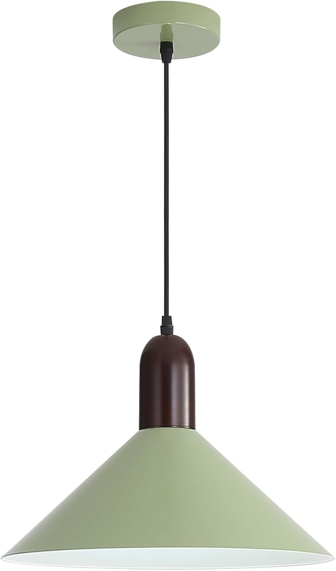 Modern Cone Pendant Lights Kitchen Island- Adjustable Hanging Lamp with Metal Shade & White Inner Finish- Single Head Ceiling Pendant Light for Dining Living Entryway Shop (Green-1 Pack)
