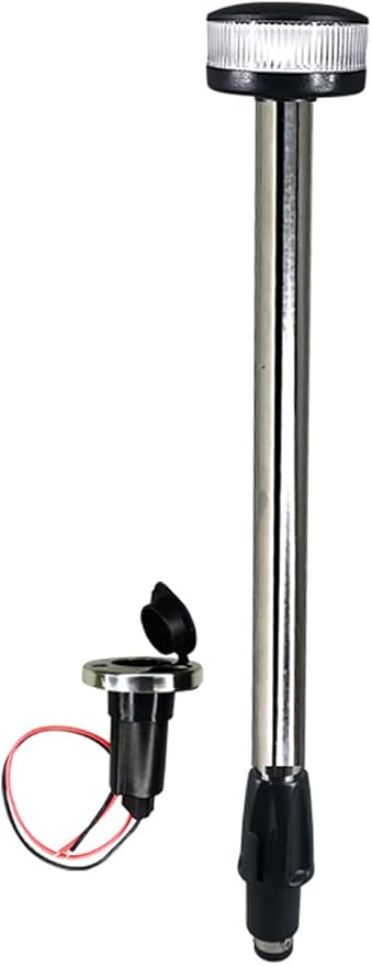 Pactrade Marine All Round White LED, Stern Light, Anchor Light, Pole Light LED Boat Navigation Light with Standard Pole 22'' with Removable 2-Pin Fixed Plug-in Base USCG 2NM for Pontoon, Fishing Boats