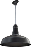 Steel Lighting Co. Carson Barn Light | Ceiling Mounted Pendant | 16 inch Dome | 12 inch Sloped Stem | Industrial Style Steel Light Made in America | Matte Black Exterior/Matte Black Interior