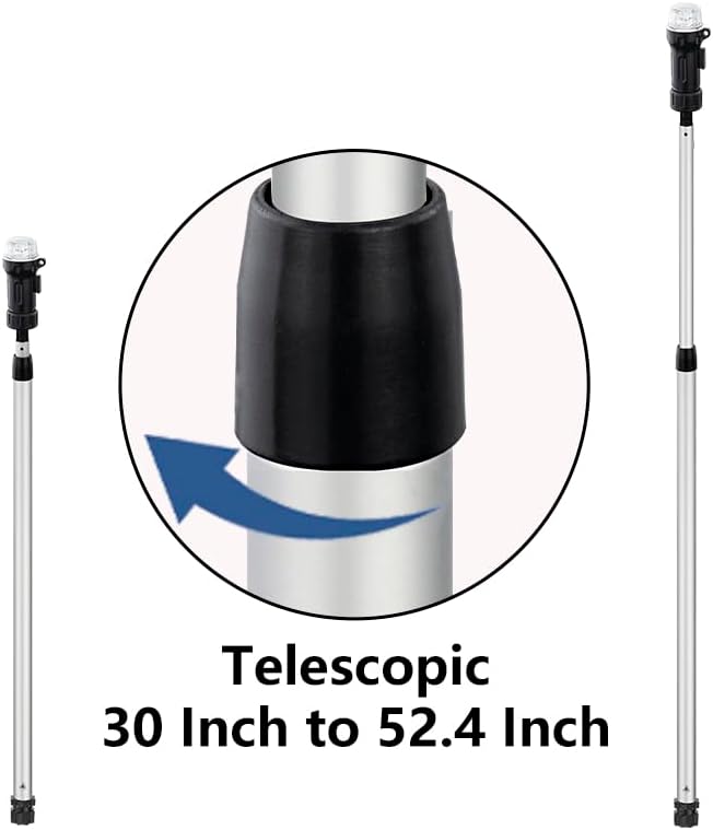Battery Navigation Lights for Boats,Telescoping Boat Stern Lights and Bow,3AAA Battery Operated,30-52.4 Inches,Fixed Base,for Kayak,Boats (EA11104-MF2)