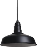 Steel Lighting Co. Carson Barn Light | Ceiling Mounted Pendant | 16 inch Dome | Black Cord | Industrial Style Steel Light Made in America | Matte Black Exterior/White Interior