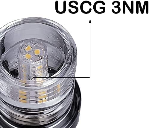 Young Marine Boat Anchor Light 3-Nautical Mile White LED Fold Down Stern Light for Pontoon and Fishing Boat All Round 360° White LED 12-24V (12" Foldable)