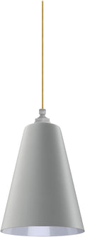 Steel Lighting Co. Laurel Pendant Light | Ceiling Mounted | 8.5 inch Cone Shade | Modern Contemporary Farmhouse Style Made in America | Gold Cloth Cord | Modern Gray Exterior/White Interior
