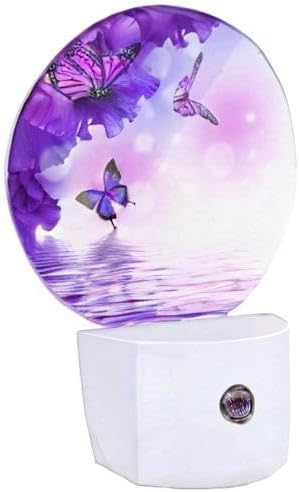 EKOBLA Flower Butterfly Night Light - Purple LED Wall Plug-in Nightlights with Auto Sensor, Dusk to Dawn Lighting for Bedroom & Nursery (0.5W Sleep-Friendly Glow)