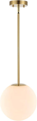 Modern Globe Pendant Light 1-Light Mid Century Chandelier Large 7.87” White Globe Glass Shade Brushed Brass Finished Hanging Light Fixture for Kitchen Island (Gold)