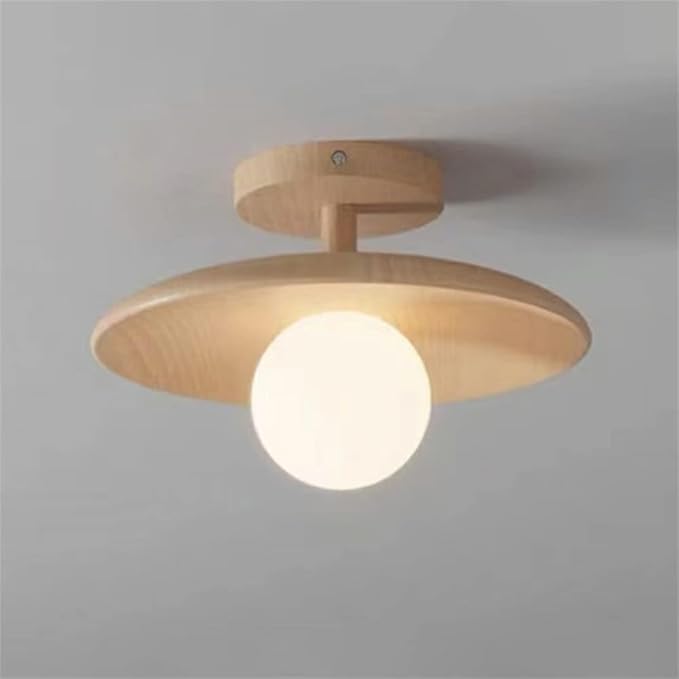 LITFAD Close to Ceiling Lamp Nordic Minimalist Wooden Small Ceiling Light Fixture for Bedroom Corridors Balconies, 11" W x 7.1" H 110V-120V