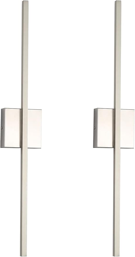 Wall Sconces Set of Two,LED Hardwired Dimmable Wall Sconce,Nickel Bedroom Sconces Set of 2 for Bathroom, Living Room, Bedroom, Hardwired 3000K 28 Inch (2 Pack)