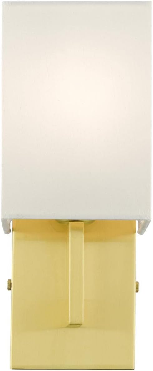 Livex Lighting 51101-12 Meridian Collection ADA 1-Light Wall Sconce Light with Off-White Hardback Fabric Shade, Satin Brass