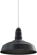 Steel Lighting Co. Carson Barn Light | Ceiling Mounted Pendant | 16 inch Dome | White Cord | Industrial Style Steel Light Made in America | Matte Black Exterior/Matte Black Interior
