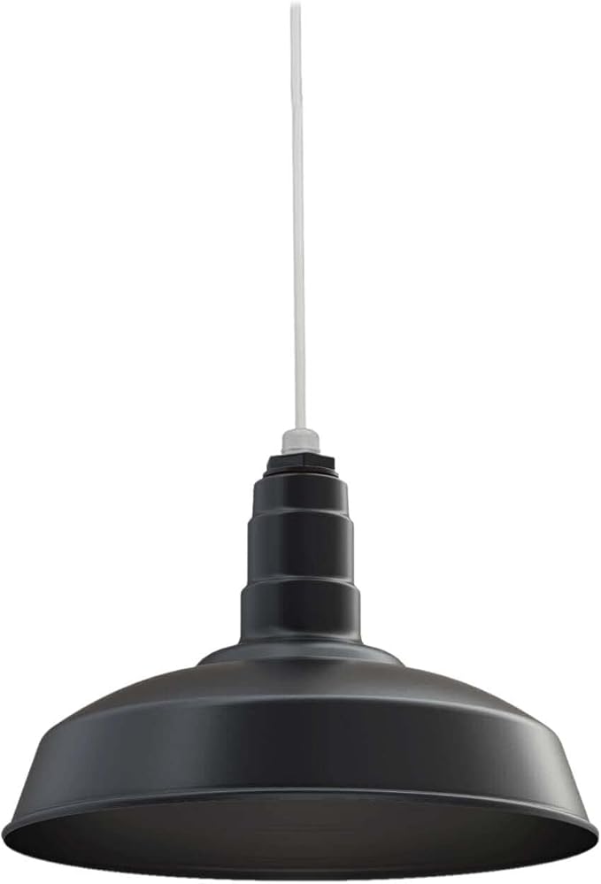 Steel Lighting Co. Carson Barn Light | Ceiling Mounted Pendant | 16 inch Dome | White Cord | Industrial Style Steel Light Made in America | Matte Black Exterior/Matte Black Interior