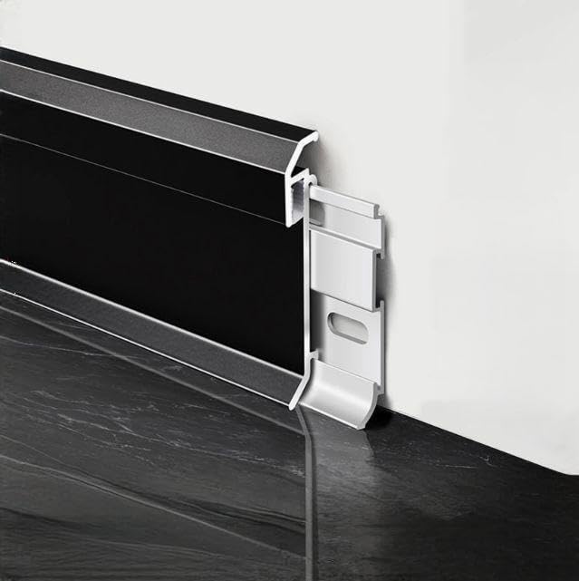 4 Pack LED Aluminum Metal Baseboard Trim 60 x 2500mm 2.36” x 8.2’ Total 32.8 ft, Matte Black LED Light Aluminum Wall Base Board Cover Molding Skirting Trim, Surface Base Mounted Down Light