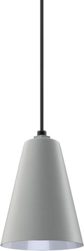 Steel Lighting Co. Laurel Pendant Light | Ceiling Mounted | 8.5 inch Cone Shade | Modern Contemporary Farmhouse Style Made in America | Black Cord | Modern Gray Exterior/White Interior