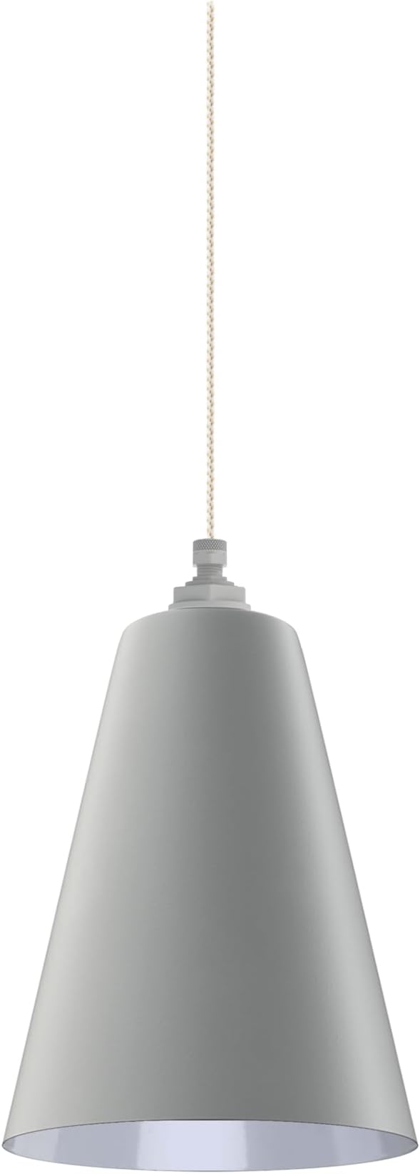 Steel Lighting Co. Laurel Pendant Light | Ceiling Mounted | 8.5 inch Cone Shade | Modern Contemporary Farmhouse Style Made in America | White Gold Cloth Cord | Modern Gray Exterior/White Interior