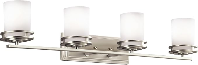 Kichler Hendrik 33.75" Vanity Light in Brushed Nickel, 4-Light Modern Bathroom Vanity with Satin Etched Cased Opal Glass, (33.5" W x 7.75" H), 5079NI