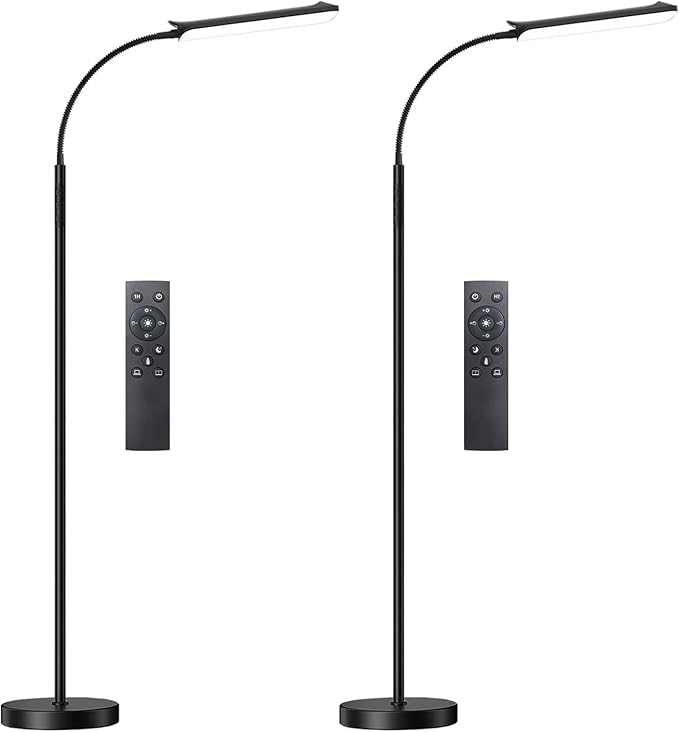 Floor Lamp 2 Pack, 18W 1800LM Bright LED Floor Lamp with 2 Remotes & Works with Smart Plug, Dimmable Timing Eye Caring Standing Reading Floor Lamps for Living Room Bedroom Office
