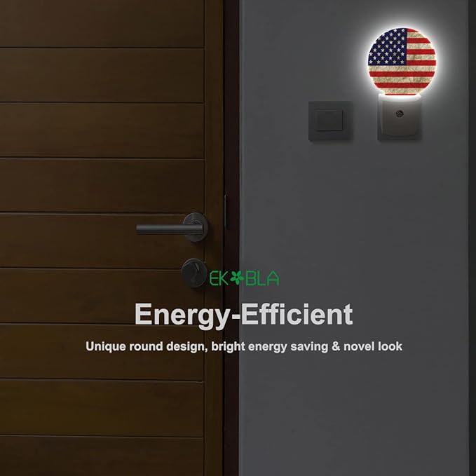 EKOBLA USA Flag Patriotic Night Light Vintage American Flag Plug-in Nightlights Home Auto Sensor LED Dusk to Dawn Light for Bedroom Bathroom Kitchen Corridor