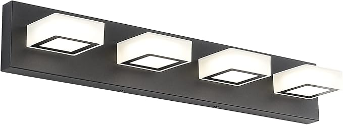 Ralbay Modern LED Black Vanity Lights 4 Lights Acrylic Bathroom Vanity Lighting Fixtures Modern Matte Black Bathroom Vanity Lights (Natural White Light)