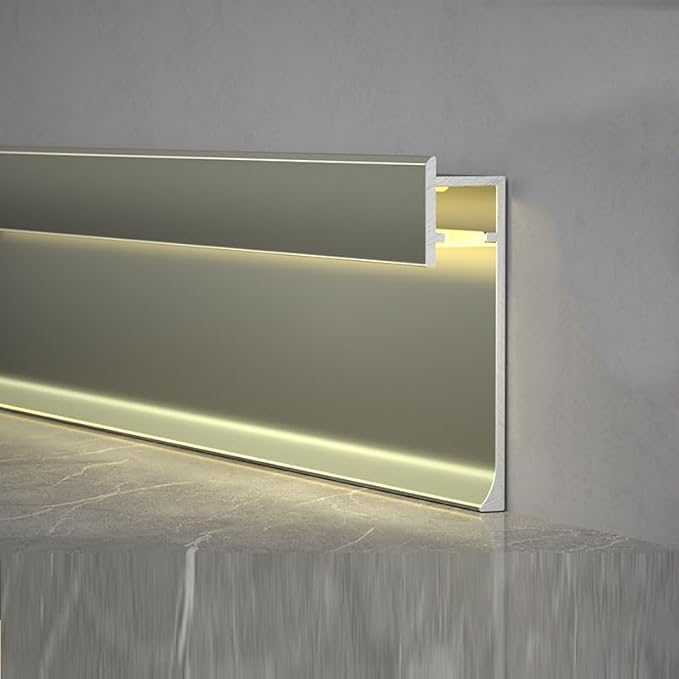 40Pcs LED Aluminium Metal Baseboard Trim, Matte Champagne 75mm x 2500mm 2.95" x 8.2' Total 328 ft LED Light Aluminum Wall Base Board Cover Molding Skirting Trim, Embedded Mount Down Light B Style