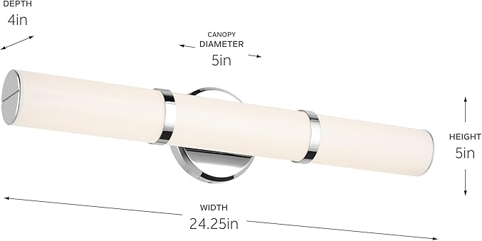 Kichler Rosh 24.25" Bath Bar Medium LED with White Glass in Chrome, Modern Minimalist, for Vanity, Fireplace, Buffet, Hallway, Vanity Mirror, (24.25" W x 5" H), 55188CHLED