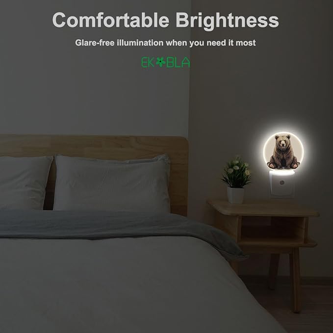 EKOBLA Cabin Bear Night Lights Plug into Wall Lovely Brown Bear Animal Wild Life Hunter Night Light Led Plug-in Nightlights Dusk to Dawn Sensor for Men Women Boys Girls