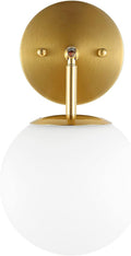 Modern Wall Sconce Industrial Mid Century Bathroom Vanity Wall Light with White Globe Glass Lampshade Brushed Brass Finished Lighting Fixture (Gold Color)