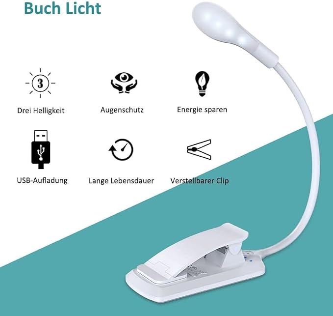 7 LED Book Light， USB Rechargeable Clip on Reading Light with Touch Sensor, 3 Light Colors (White/Warm/Mixed), Stepless Dimming Brightness，Clip Light in Bed,Mini Ultra Light Portable