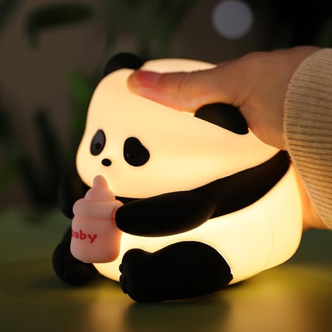 Cute Panda Night Light, LED Novelty Animal Night Lamp, 3 Level Dimmable Nursery Nightlight Gift for Breastfeeding Toddler Baby Kids, Food Grade Silicone Cute Stuff forRoom Decor