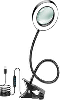 10X Magnifying Glass with Light and Timer, 2 in 1 Magnifying Desk Lamp, 3 Color Modes 10 Dimmable Brightness, Flexible Gooseneck Magnifier with Light for Craft Hobby Sewing Close Work(No Adapter)