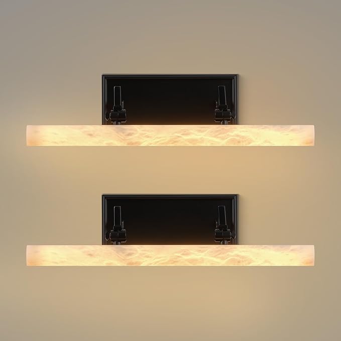 2-Pack 18" Alabaster Picture Light, Black Hardwired Wall Sconce Bathroom Mirror & Paintings, Adjustable Vanity Light Natural Alabaster LED Light Fixture for Hallway Bedroom Living Room