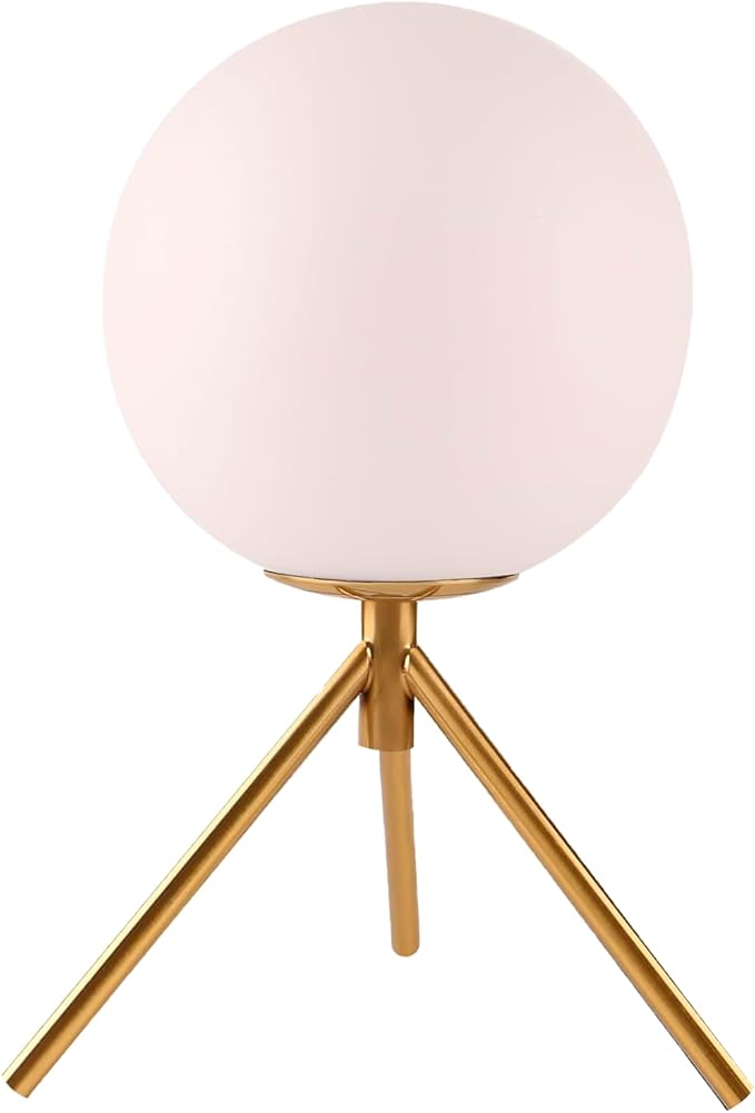 Gold Table Lamp Glass Globe Table Lamp Mid Century Modern Bedside Lamp Small Nightstand Lamp Milk White Desk Lamps for Bedroom, Living Room, Study Room