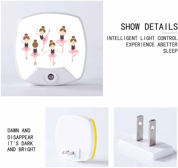 LED Square Night Light,Cute Ballerina LED Night Light Plug into Wall with Dusk to Dawn Light Sensor White Energy Efficient Nightlight for Bedroom Bathroom Hallway Living Room Kitchen