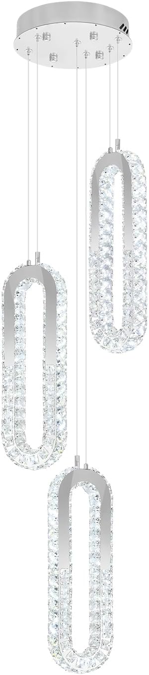 3-Light Modern Pendant Light Crystal Ring Chandelier Silver LED Pendant Lighting Fixture for Dining Room Kitchen Living Room Foyer Hallway Bedroom