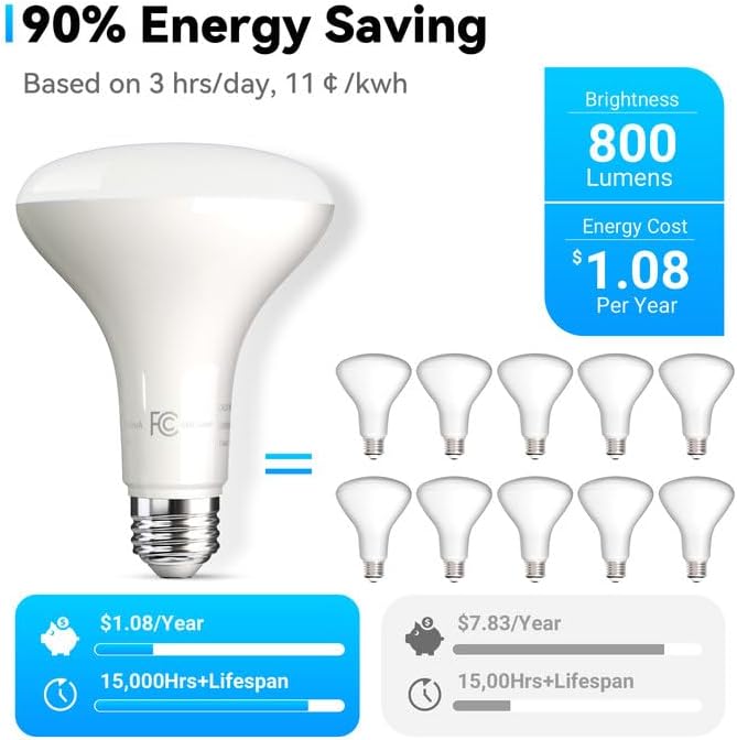 LED Flood Light Bulb Indoor, Dimmable BR30 Recessed Can Light Bulbs, 65 Watt Equivalent Efficient 9W, Soft White 2700K, E26 Standard Base, 800 LM 15000 Hour Lifetime, for Ceiling, Kitchen, 6 Pack
