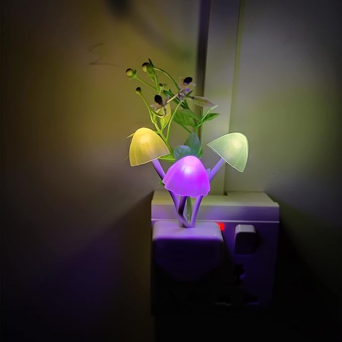 AUSAYE 4 Pack Plug in Night Light, Color Changing Mushroom Light LED Nightlights with Smart Dusk to Dawn Sensor for Kids, Adults, Bedroom, Bathroom,Hallway, Stairs, Kitchen