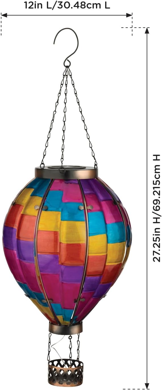 Regal Art & Gift Hot Air Balloon Solar Lantern – Hanging Solar-Powered LED Lights, Waterproof Portable Decorative Outdoor Lamp Made of Metal & Glass for Garden, Patios & Pathway – Stripe(X-Large)