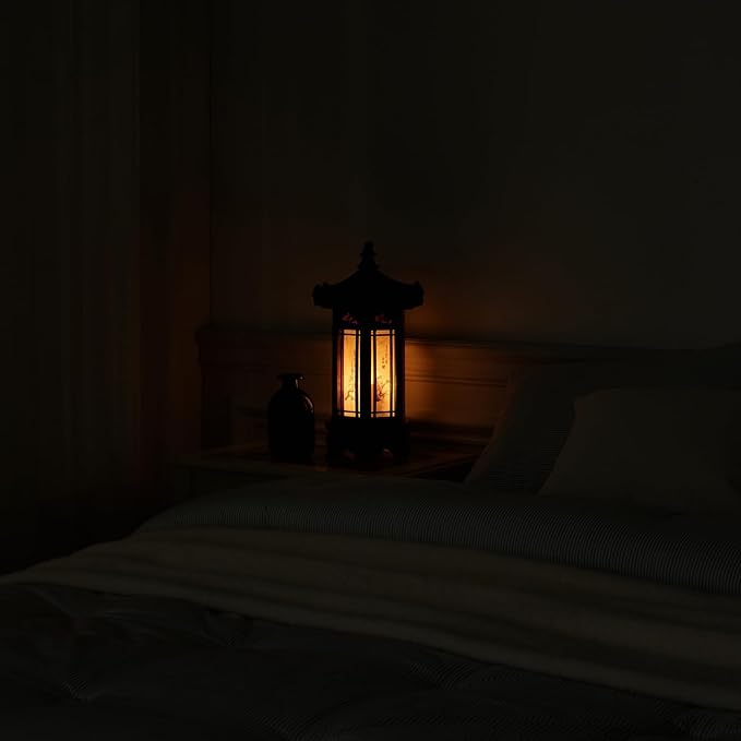 Antique Alive Traditional Korean Wood Lamp | Handmade Asian Oriental Table Lantern | Bedside Bedroom Accent Light | Unique Gift Idea | Hexagonal Design (Brown) (Pavilion L)