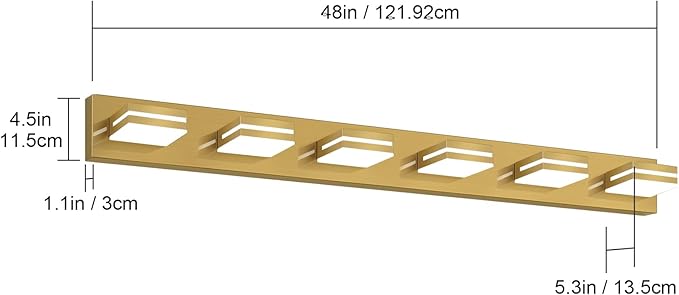 SineRise LED Modern Bathroom Vanity Light Fixtures (6-Light, 48-Inch, Dimmable), Brass Modern Acrylic Bathroom Wall Lighting Fixtures Over Mirror (Cool White 6000K)