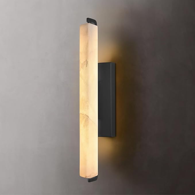 Alabaster Wall Sconce, 19" Natural Marble Wall Sconce, Black Alabaster Single Sconces, Bronze Modern Bathroom Sconces, Indoor Wall Lighting for Living Room, Bedroom, Hallway, Staircase