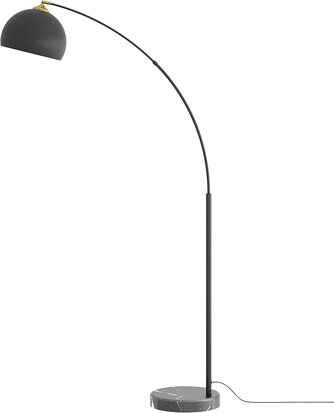 GETINLIGHT Inlight 66" Modern Black Metal Arc Floor Lamp with Inner Gold Metal Shade and Black Marble Base, Bulb Not Included, IN-0806-1-BK
