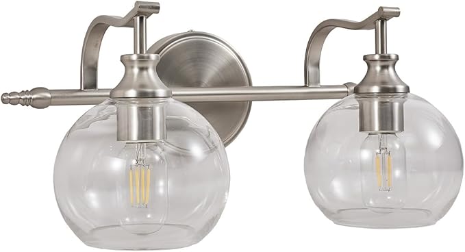 ANDY STAR Brushed Nickel Bathroom Light Fixture, 2 Light Bathroom Vanity Light, Farmhouse Silver Wall Sconce, Anti-Rust Wall Lamp with Sturdy Metal Lamp Body for Bedroom, Living Room, Restroom