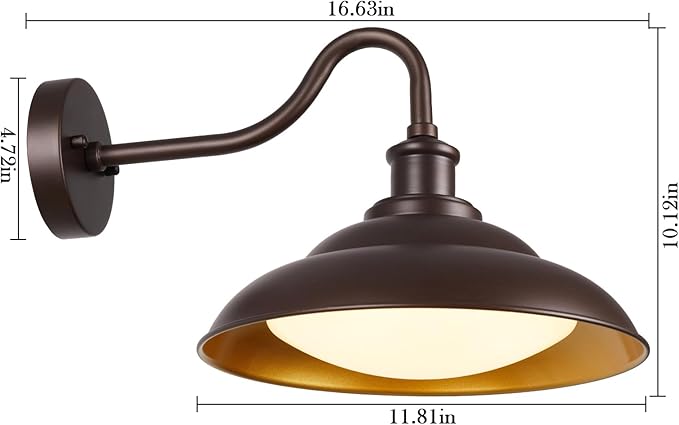 LED Outdoor Barn Lights, 12'' Farmhouse Exterior Wall Light Fixtures Wall Mount, Bronze Porch Lights Outside with Adjustable Color Temperature, Outdoor & Indoor, Oil Rubbed Bronze, 2 Pack